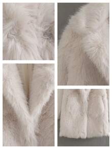 Women's Vintage Solid Color Faux Fur Oversize Coat, Loose Casual Long Sleeve Lapel Jacket, Thick Warm Winter Outerwear - White - View 11