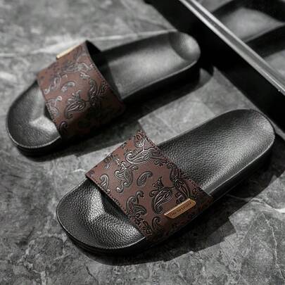 2026 Hot Selling Men's Brown & Black Casual/Work/Bathroom Slippers, Soft Rubber Skin-Friendly Material, Super , Suitable For Spring, Summer, Autumn, Winter