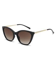 1 Paar Damen Schwarze Katzenaugen PC Rahmen Personalisierte Metallbügel Straßen-Stil Vintage Mode Brille - Schwarz - Übersicht 3