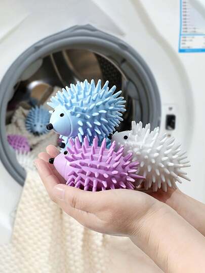 Bóng giặt và sấy quần áo hình nhím tái sử dụng - Trợ thủ giặt giũ bằng nhựa dễ thương, chống nhăn, dùng cho máy giặt và máy sấy, làm mềm và làm sạch quần áo, màu sắc ngẫu nhiên, phụ kiện giặt ủi, thiết kế vui nhộn, chất liệu nhựa, bề mặt có vân.
