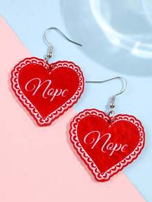 1件时尚创意设计独特精致小众闪亮“Nope”字母多色红色珍珠蕾丝心形亚克力耳环，适合女性日常、派对、通勤、假日佩戴 - 彩色 - 查看 2