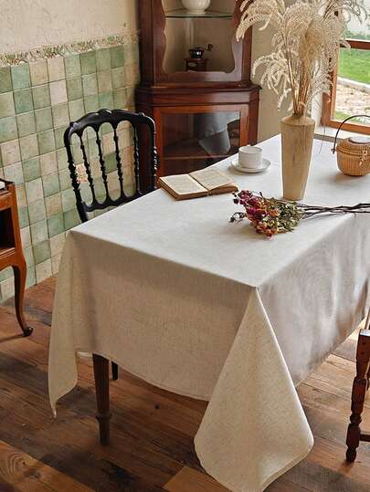 1/28개 린넨 나무 식탁보, 주름 방지, 미니멀리스트 베이지 톤, 커피 테이블, 직사각형 식탁용 장식 천