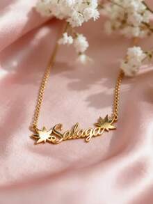 Customized 18K Gold Foil Leaf Pendant Necklace, Personalized Name Necklace, Stainless Steel Jewelry, Birthday, Summer Holiday Gift - Type 1 - View 5