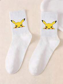 pokemon 宝可梦 1/3/5 双装可爱卡通印花透气柔软中筒袜，加固鞋跟和鞋头，经久耐穿，男女通用，四季皆宜 - 彩色 - 查看 3