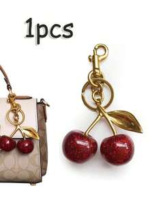 1pc Unique Shiny Cherry Shaped Pendant, New Cherry Crystal Pendant, Keychain Pendant, Cherry Decor Keychain With Clasp, Shiny Resin Product, Suitable As Bag Accessory, Suitable For Women Handbag - 紅櫻桃[2.1cm] - 查看 3