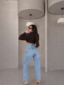 SQUALO 女式蓝色水洗、破洞、做旧效果牛仔裤 街头风格 - 藍色 - 查看 4