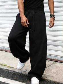 Men's Patchwork Design Casual Pants, Fashionable And Versatile, Suitable For Daily Wear, Sports, Office And Outdoor Activities - Black - View 5