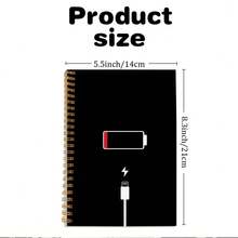 1pc Battery Empty A5 Spiral Notebook Black/White - A - View 3