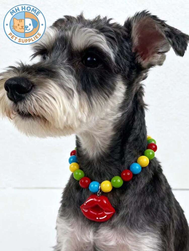 1 Piece Pet Lips Pendant Necklace, Cat And Dog Candy Rainbow Collar, Pet Hanging Ornament, Cute Decoration Cat Collar, Dog Collar, Pet Collar Set - Multicolor - View 1