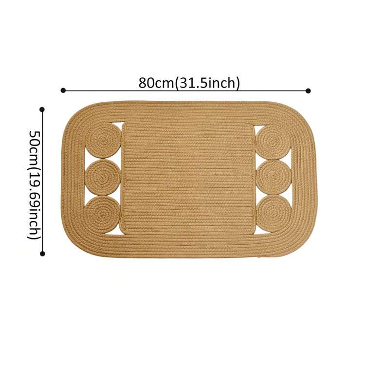 半件套波西米亚风浴室地毯，可水洗亚麻U型马桶地毯和方形防滑浴垫，双面手工编织亚麻地垫，适合春季浴室装饰，也适用于厨房、卧室、玄关、春季家居装饰，乔迁新居礼物！ - 19.69*31.5英寸 - 駝色 - 查看 13
