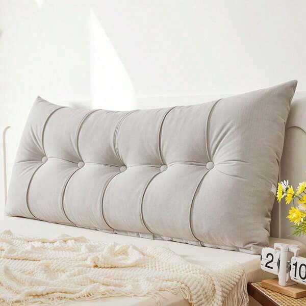 1pc Luxury Chenille Bed Back Cushion, Tufted Headboard Pillows With Removable Cover & Fixed Belt, 150x60cm/180x60cm Plush Back Support Reading Pillow For Tatami & Floor, Machine Washable Cover