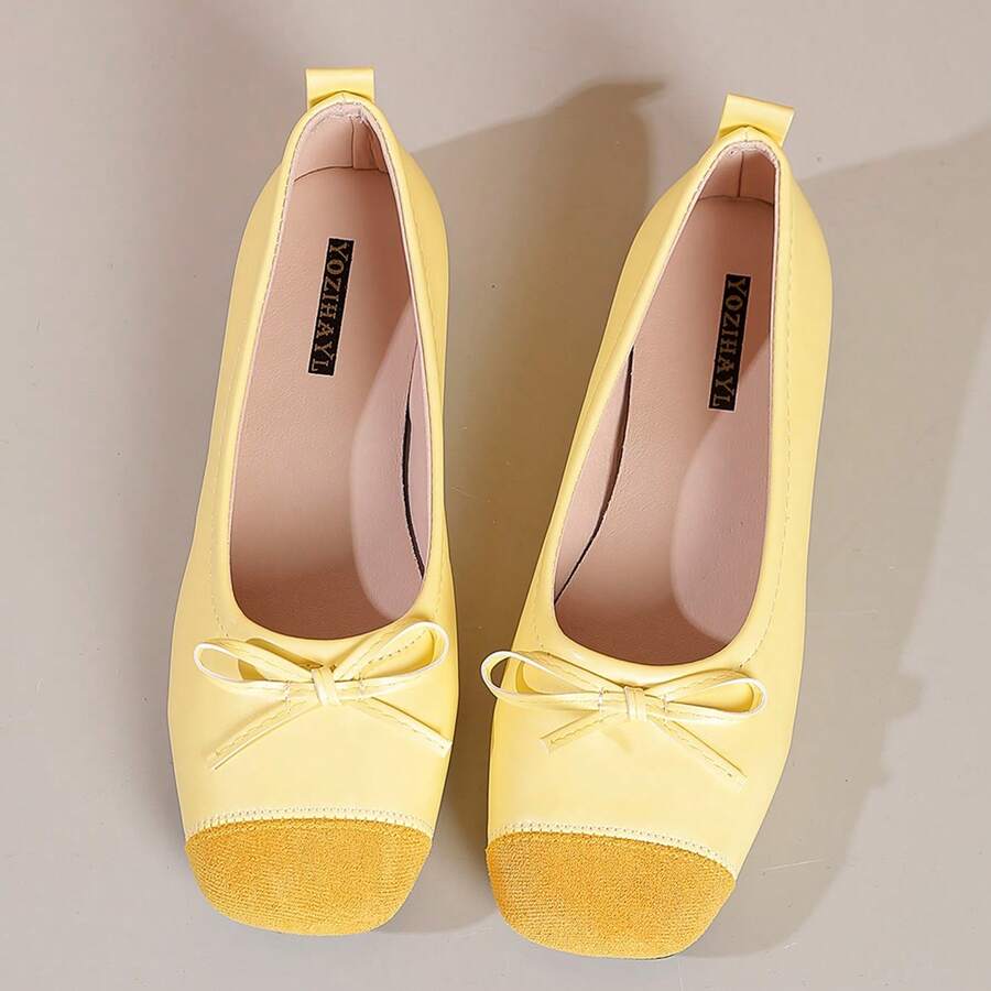 2026 Zapatos de ballet planos de primavera con lazo para mujeres, zapatos para madres - Amarillo - Ver 1
