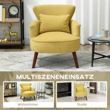 Modern Armchair, Upholstered Accent Chair With Lumbar Cushion, Rubberwood Legs, Yellow - Mustard Yellow - View 8