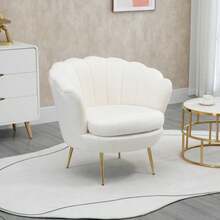 Reclining Shell-Shaped Armchair With Metal Legs, Polar-Look Dressing Chair, For Bedroom Or Living Room, White - White - View 2