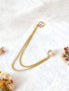 1pc Elegant Gold Chain Brooch With Rhinestones & Multi-Layer Tassel Design, Anti-Slip Pin, Suitable For Weddings, Parties, Travel, Daily Wear With Suits, Dresses, Cardigans, Great Gift For Friends - Gold - View 4
