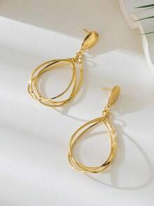 优雅不对称镂空水滴长耳环，精致珠宝毕业礼物 - 金黃色 - 查看 2