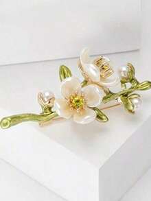 1Pcs Vintage Style Green Jasmine Flower Brooch With Pearl Accents Plant Botanical Floral Pin For Women Anti Slip Safety Clasp For Suits Blazers Dresses Shawls Elegant Pearl Corsage Leaf Design Accessory For Daily Wear Office Wedding Party Formal Events Thanksgiving Christmas Mothers Day Gift For Her Mom Wife Daughter Friend - trắng - Xem 7
