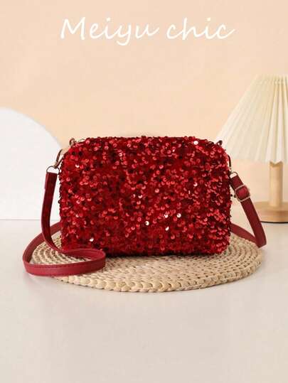 This Stylish Sequined Women's Small Square Shoulder Bag Features A Novel And Fashionable Design And Is Versatile. It Has A Zipper Closure, Adding An Elegant And Chic Touch. It's A Casual Everyday Bag And An Essential Item For Travel And Vacations, Suitable For Travel Shopping, Commuting To Work, And Leisure Use.
