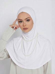 2件套女士纯色弹力头巾配珍珠项链，方便实用，适合搭配头巾、长袍、日常佩戴、聚会、旅行、祈祷等场合——优雅高贵 - 彩色 - 查看 2