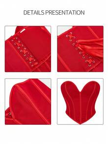 Sexy Elegant Bandeau Bra Top, Heart Neckline With Boning Waist Shaping Cropped Blouse, Suitable For Nightclub, Date, Music Festival Bodycon Shapewear - Red - View 7