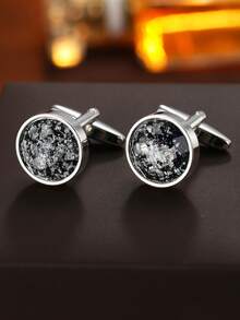 1 par de gemelos de cobre redondos elegantes, accesorios de vestir formal para hombres - Plateado - Ver 2