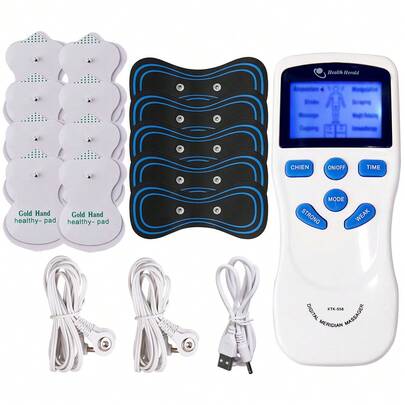 1 Set Dual Channel Digital Massager 8 Modes 15 Intensities Physiotherapy Massage Machine EMS Muscle Stimulator TENS Unit Body Relax Full Body Massage Fatigue Relief With Replacement Electrode Pads