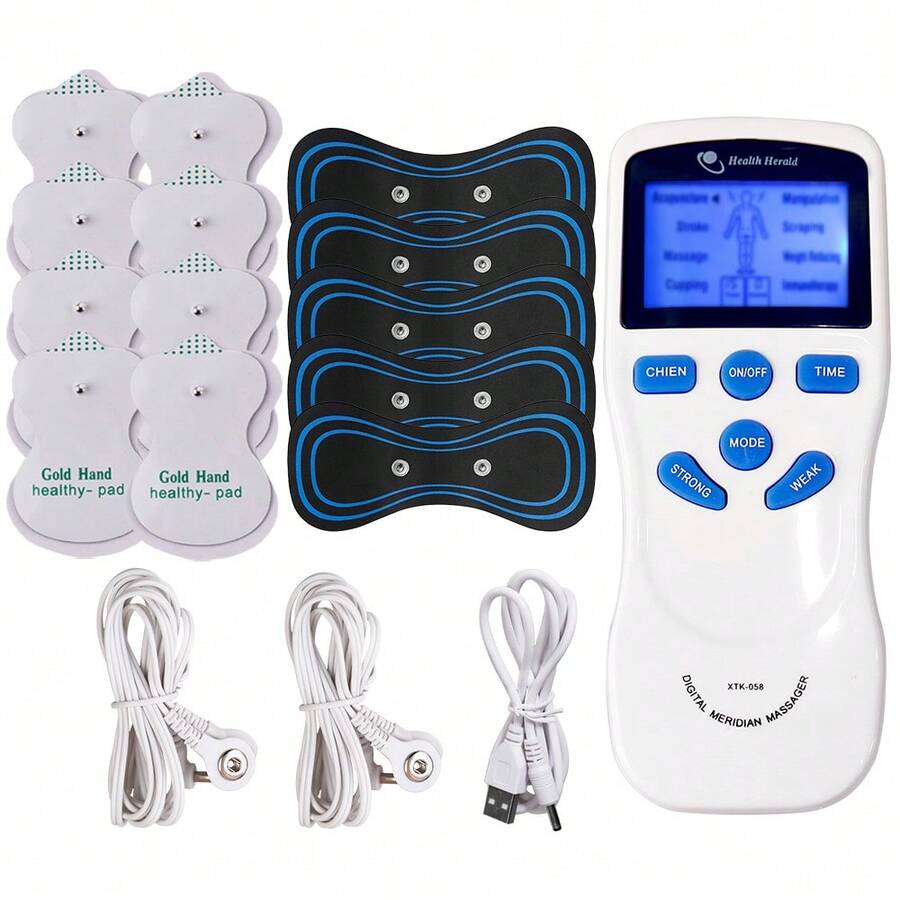 1 Set Dual Channel Digital Massager 8 Modes 15 Intensities Physiotherapy Massage Machine EMS Muscle Stimulator TENS Unit Body Relax Full Body Massage Fatigue Relief With Replacement Electrode Pads - Multicolor - View 1