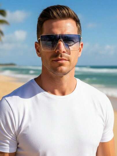 1pc Men's Metal One-Piece Square Frame Classic Minimalist Casual Daily Versatile Stylish Retro Cool Hip-Hop Design Outdoor Beach Holiday Travel Decorative Fashion Fashion Glasses