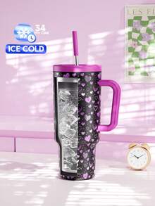 Meoky 40oz Tumbler with Handle and Straw, Insulated Cup, Vacuum Insulated Water Bottle, Tumbler with Lid and Straw, Insulated Stainless Steel Travel Mug, 100% Leak-proof, Keeps Cold for 34 Hours or Hot for 10 Hours - 黑色 - 查看 3