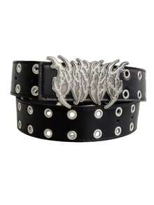 新款时尚Y2K镂空PU皮朋克风男士腰带 - 送礼或个人风格配饰，男女皆宜 - 百搭牛仔裤、连衣裙及休闲服饰 - 黑色 - 查看 6