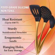 Juego utensilios cocina grande silicona antiadherente 6 piezas grado alimenticio resistente calor mangos acero - Aire - Ver 4