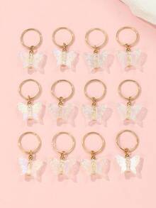 12pcs Women's Fashion Minimalist Elegant Transparent Shiny Bowknot Hair Clips & Rings Set, Suitable For Daily, Festival, Party, Vacation - Multicolor - View 4