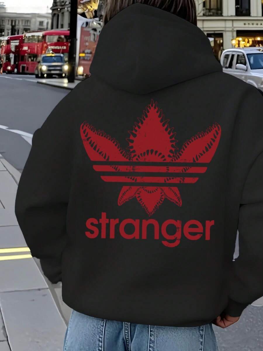 Women'S Hooded Sweatshirt With Hellfire Club Print  Chic, Comfortable, Street Retro Style, FallWinter Collection - Black - View 1