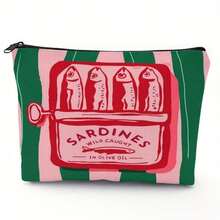 Retro Sardine Pattern Unisex Foldable Cosmetic Bag, Spacious Zipper Pouch, Versatile Toiletry Bag, Travel Essential, Coin Purse, Pencil Case, Great Gift For Family, Friends, Teachers For Children's Day, Halloween, April Fools' Day, Back To School, Graduation, Thanksgiving, Birthday, Party - 綠色 - 查看 1