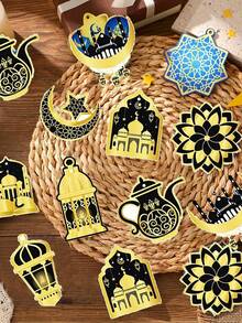 9件套蓝/黑开斋节装饰挂件，优雅的月亮、星星、城堡和灯笼图案，斋月纸质挂饰，主题派对装饰，开斋节派对用品，DIY装饰，适用于斋月、开斋节派对、开斋节晚宴装饰、DIY派对装饰 - 彩色 - 查看 4