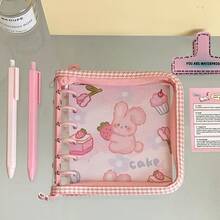 1pc A7 Plaid Transparent Loose Leaf Zipper Bag, Animal Cartoon Pattern, PVC Zipper Binder Folder, Zipper Budget Binder Cover, Suitable For Cash Envelope System, Photo Card Album, Journal Planner, Planner, Photo Card Planning Diary Album - A7 - View 7