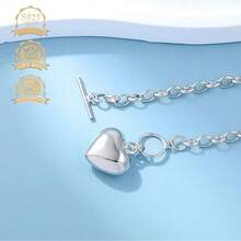 1pc Fashionable & Elegant 925 Silver Polished Heart Shaped Vintage Pendant Necklace, Versatile For Women, Suitable For Daily Wear, Vacation, And Gift - Silver - View 5