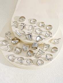 Bộ nhẫn điều chỉnh được, kiểu dáng cổ điển thanh lịch, retro, bất đối xứng, hình học, đường nét nổi bật, cong, chất liệu dày dặn, phong cách Bohemian dành cho nam và nữ, món quà lý tưởng cho bạn bè, gia đình, người yêu, phù hợp cho các bữa tiệc, ngày lễ, đeo hàng ngày (Giao hàng ngẫu nhiên) - Bạc - Xem 10