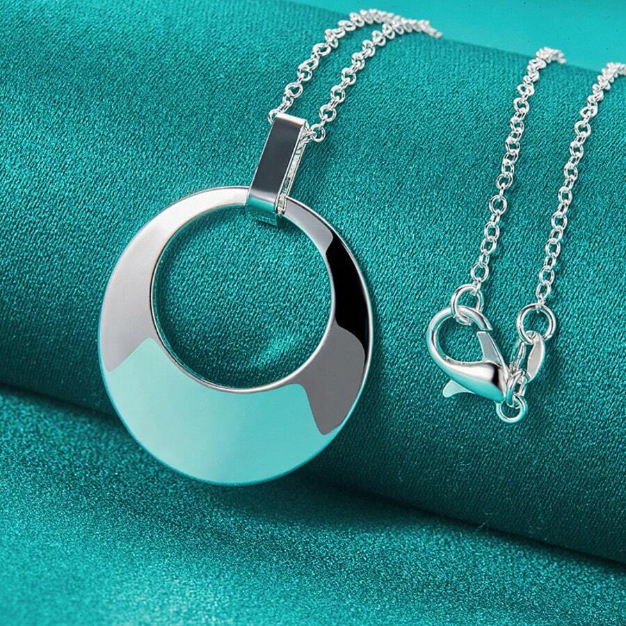 925 Sterling Silver Plated Hollow Round 16-30 Inch Pendant Necklace For Women Wedding Engagement Gift Jewelry - Silver - View 1