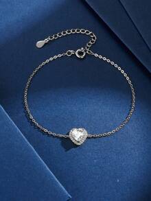 1pc 925 Sterling Silver Heart-Shaped Bracelet, Romantic & Elegant Women's Bracelet, Suitable For Daily Wear, Dates, New Year, Valentine's Day Gifts - Silver - View 2