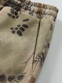 男士夏季蛇纹迷彩多口袋时尚休闲工装七分裤 - 黃色 - 查看 4