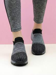 Giày thể thao nữ đế đệm khí, giảm sốc, kiểu dáng casual, chất liệu dệt kim, thích hợp cho khiêu vũ hoặc các hoạt động ngoài trời. - Xám - Xem 5