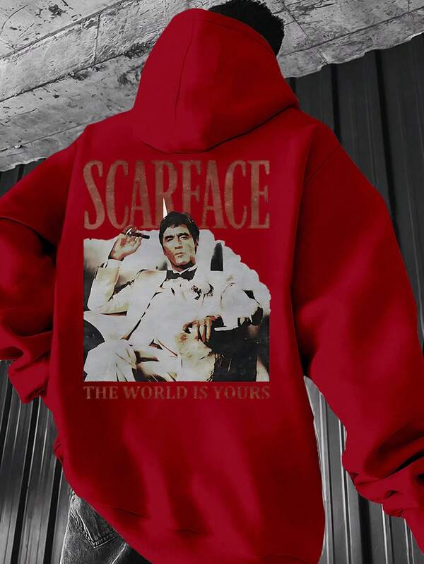 250g Polyester Fiber Men's Hooded Sweatshirt With Long Sleeved ,Y2K Movie Character And Star  Pattern Print, Fashionable And Loose Casual Fleece Sweatshirt Suitable For Autumn And Winter Wear On The Street