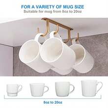 FOMANS - Soporte para tazas debajo  gabinete 2 gancos para tazas debajo  estante ganco de cado para bar nsilios de cocina dorado - Aire - Ver 3