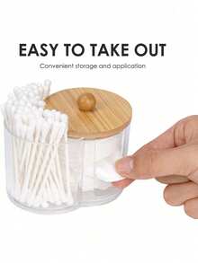 3M Cotton Swab Dispenser Jar, Pharmacy Style Bathroom Organizer - Transparent Plastic Jar For Cotton Swabs, Cotton Balls, Makeup Pads - Multicolor - View 4