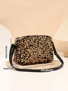 Túi đeo vai vuông đính sequin thời trang dành cho nữ - Vàng - Xem 5