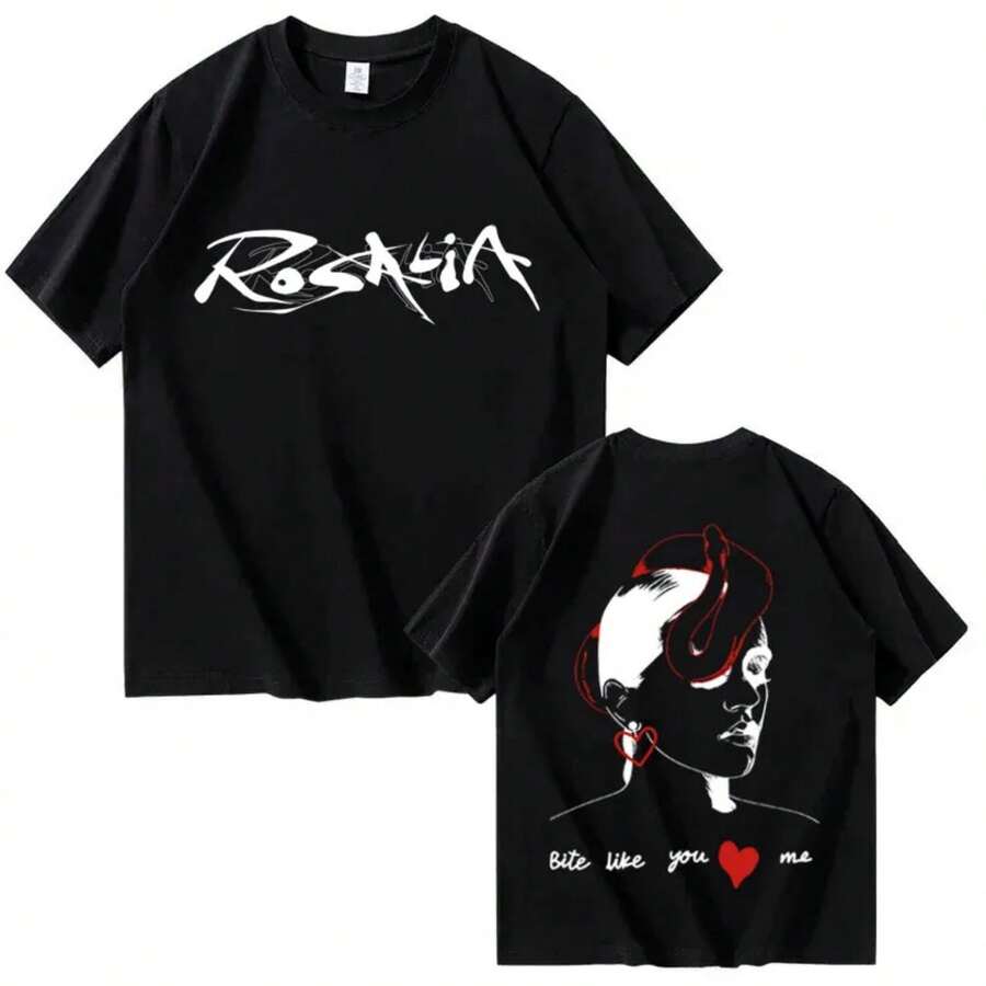 Rosalía Graphic Print T-Shirt New Album Oversized Hipster Mens Women Pop Short Sleeve Tops Gothic Co - 黑色1 - 查看 1