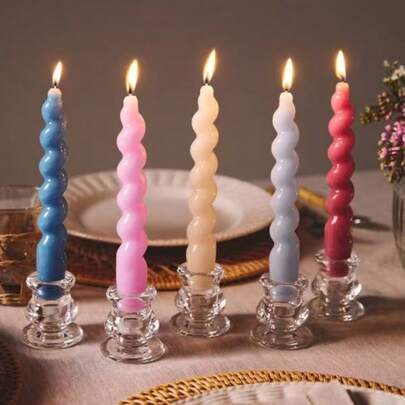 2盒螺旋长杆香薰蜡烛，带香薰蜡烛扭结，大豆蜡材质，适用于晚餐、节日、婚礼、派对氛围装饰。