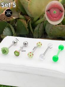Morlyda Bộ 5 chiếc khuyên lưỡi dễ thương màu hồng hình kẹo mút, chất liệu thép không gỉ 14G, hình hoa anh đào, dâu tây, hoa hồng, hình ngôi sao, trái tim, hình bướm, thích hợp cho nữ và bé gái, quà tặng ngày Valentine, Giáng sinh, dự tiệc, kỳ nghỉ, đeo hàng ngày, trang sức xỏ khuyên cơ thể cho mùa hè, du lịch, đám cưới, tiệc tùng, sinh nhật, phối đồ hàng ngày, món quà tuyệt vời cho bạn bè, đeo hàng ngày dự tiệc, đi chơi đêm, tụ họp xã hội. - màu xanh lá - Xem 8