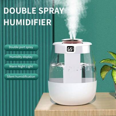 SOKANY 1 pièce Humidificateur ultrasonique silencieux avec veilleuse de couleur chaude, grande capacité, humidificateur de bureau portable USB, convient pour la chambre et le bureau, double brumisation, affichage du niveau d'eau, contrôle par bouton, capacité maximale du réservoir d'eau 2500 ml, zone de couverture inférieure à 10 m², humidification maximale 300 ml/h, sans batterie requise - design à la mode